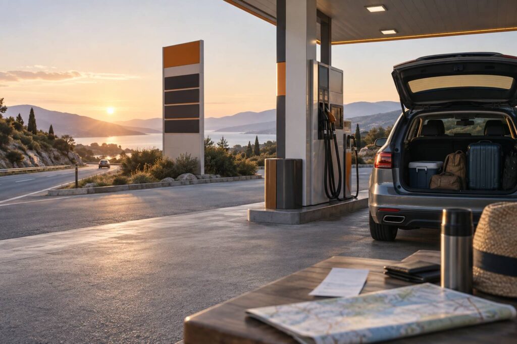 Illustration éditoriale du sujet : Carburant et vacances : l'écart de prix entre juillet et janvier