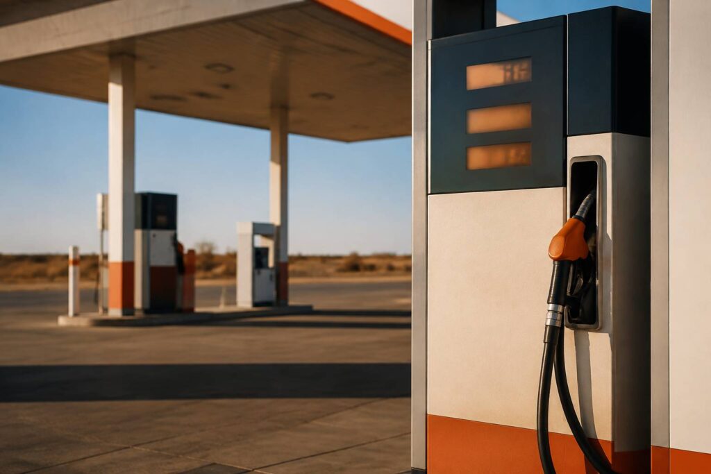 Pompe à essence générique sans marque avec écran de prix flou