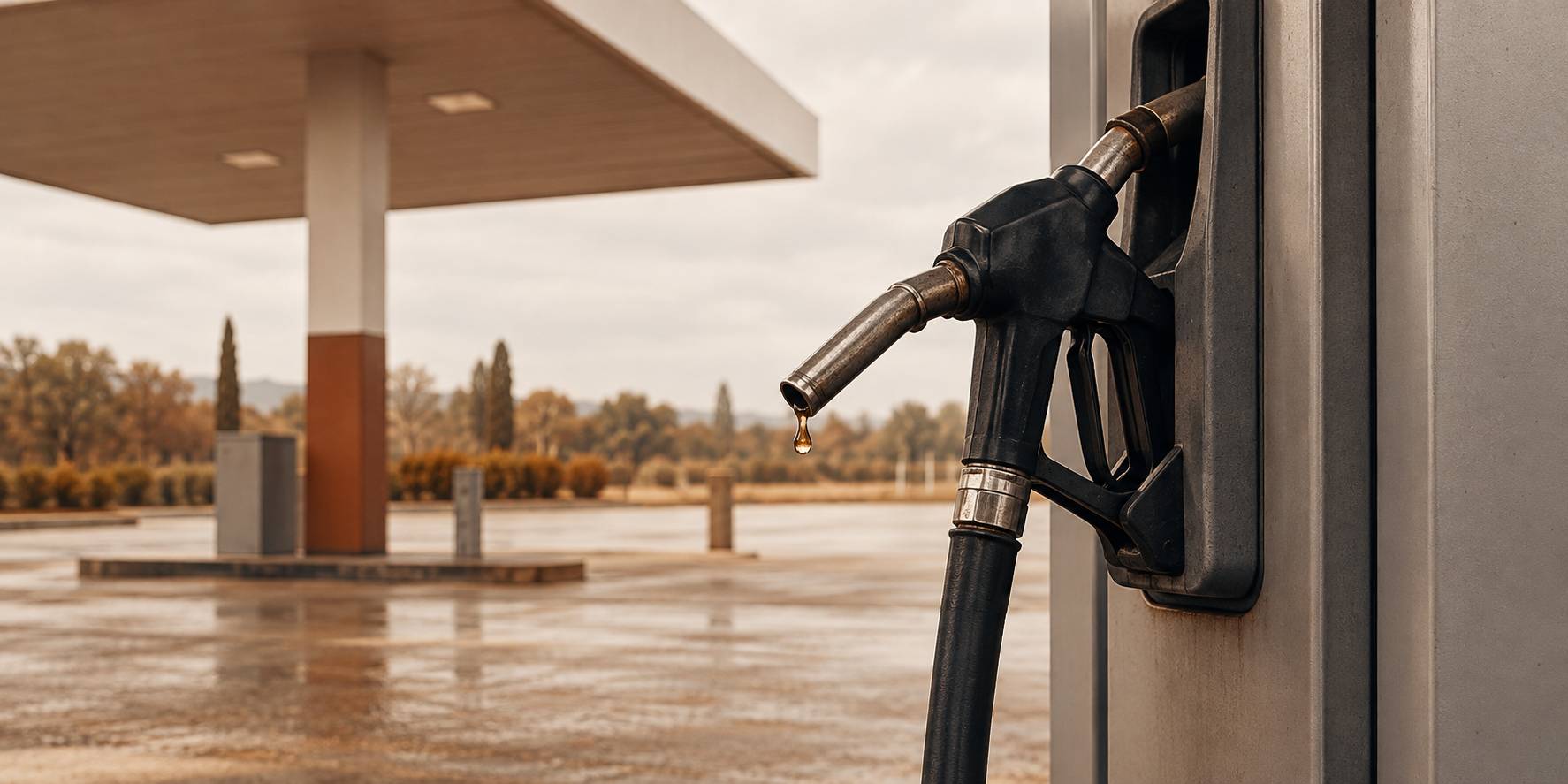 Pistolet de carburant noir sur son support de pompe generique sans afficheur lisible