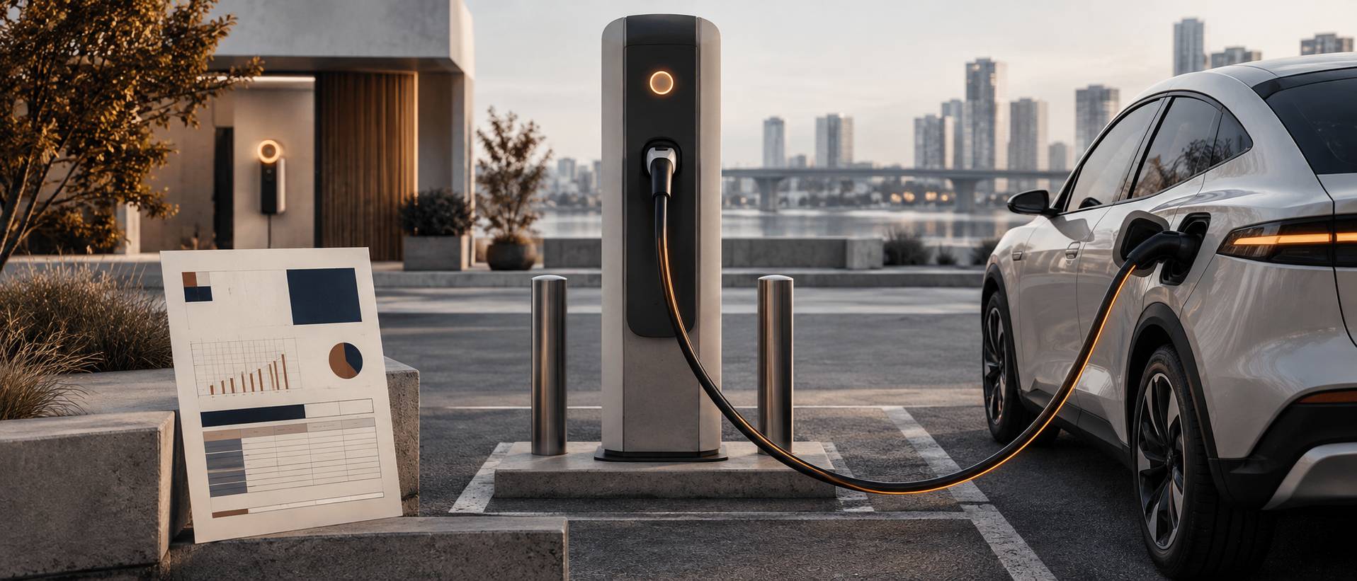 Illustration éditoriale du sujet : Recharge électrique : prix du kWh en borne publique et à domicile