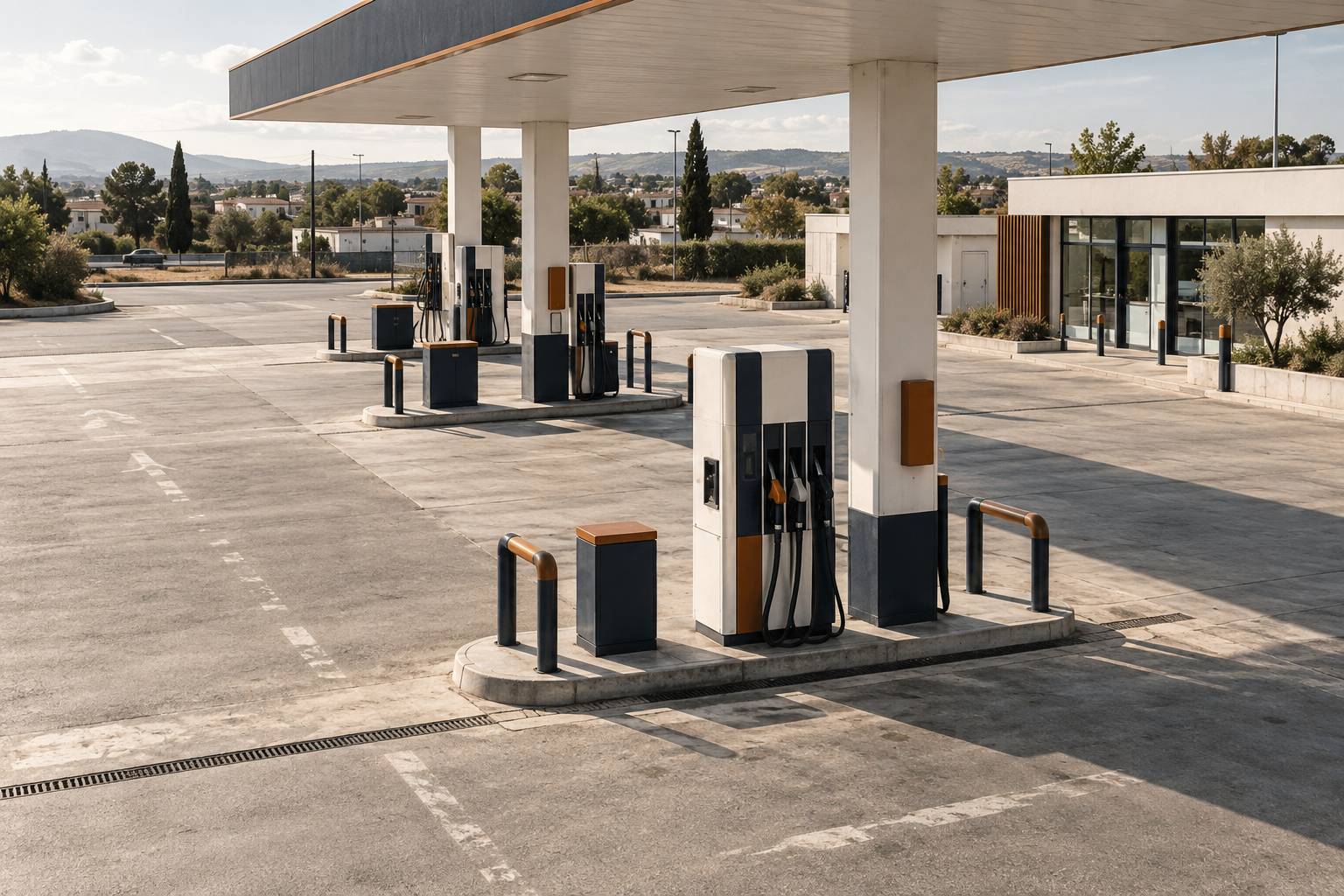 Pistolet de carburant pose sur son support dans une station-service generique
