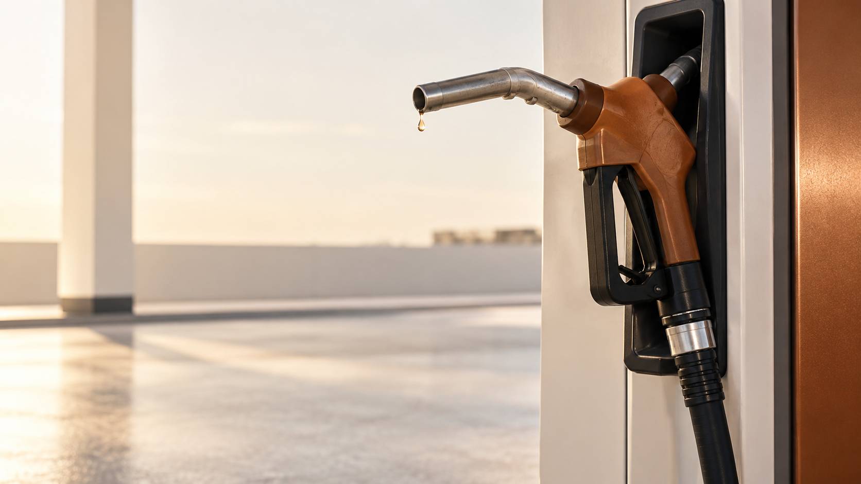 Pistolet de pompe a carburant sans etiquette pose dans son support