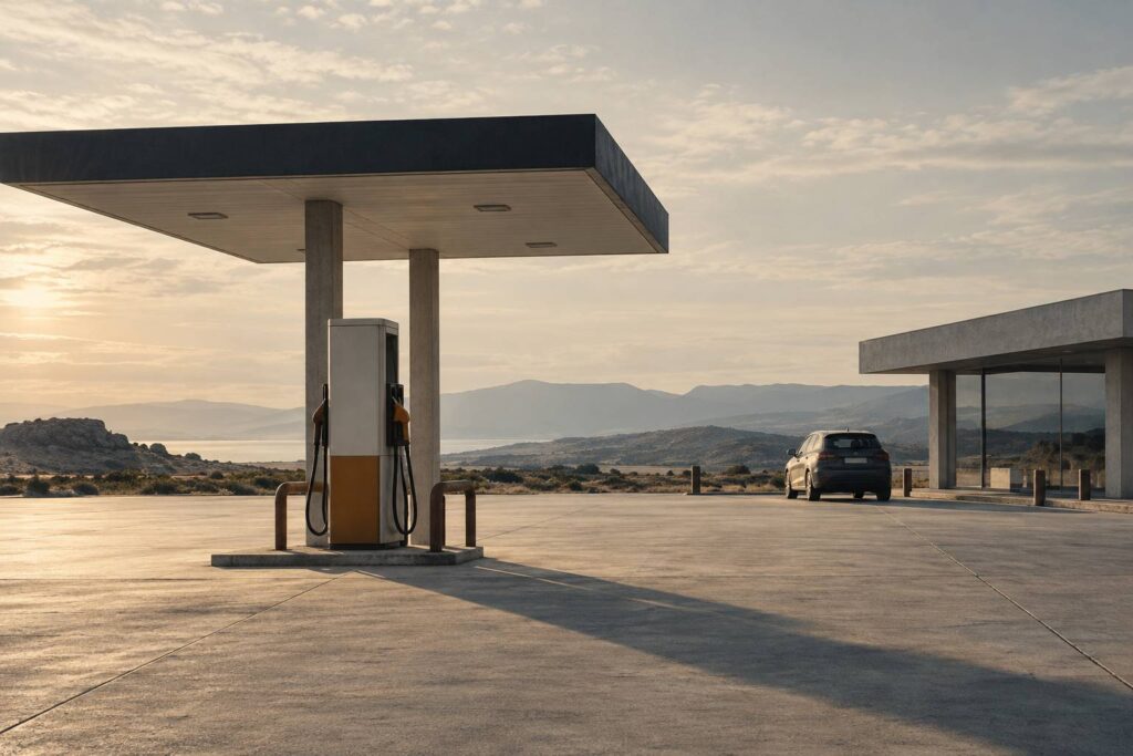 Station-service sobre avec pompe a carburant generique sans prix lisible