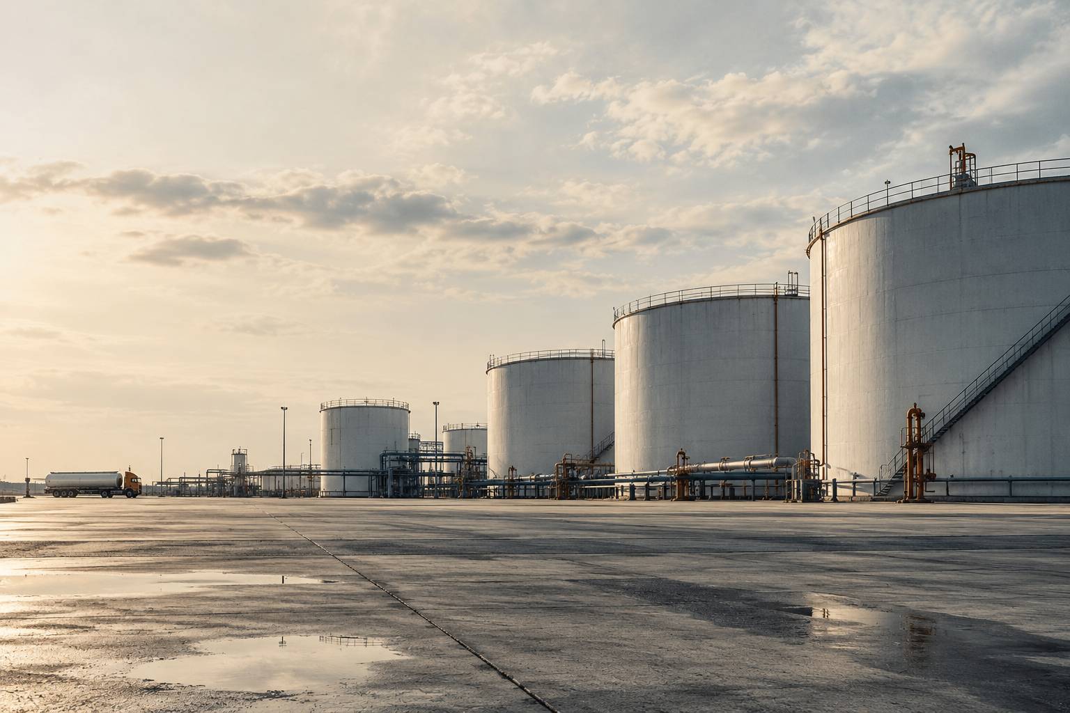 Depot petrolier generique avec reservoirs cylindriques et tuyauteries