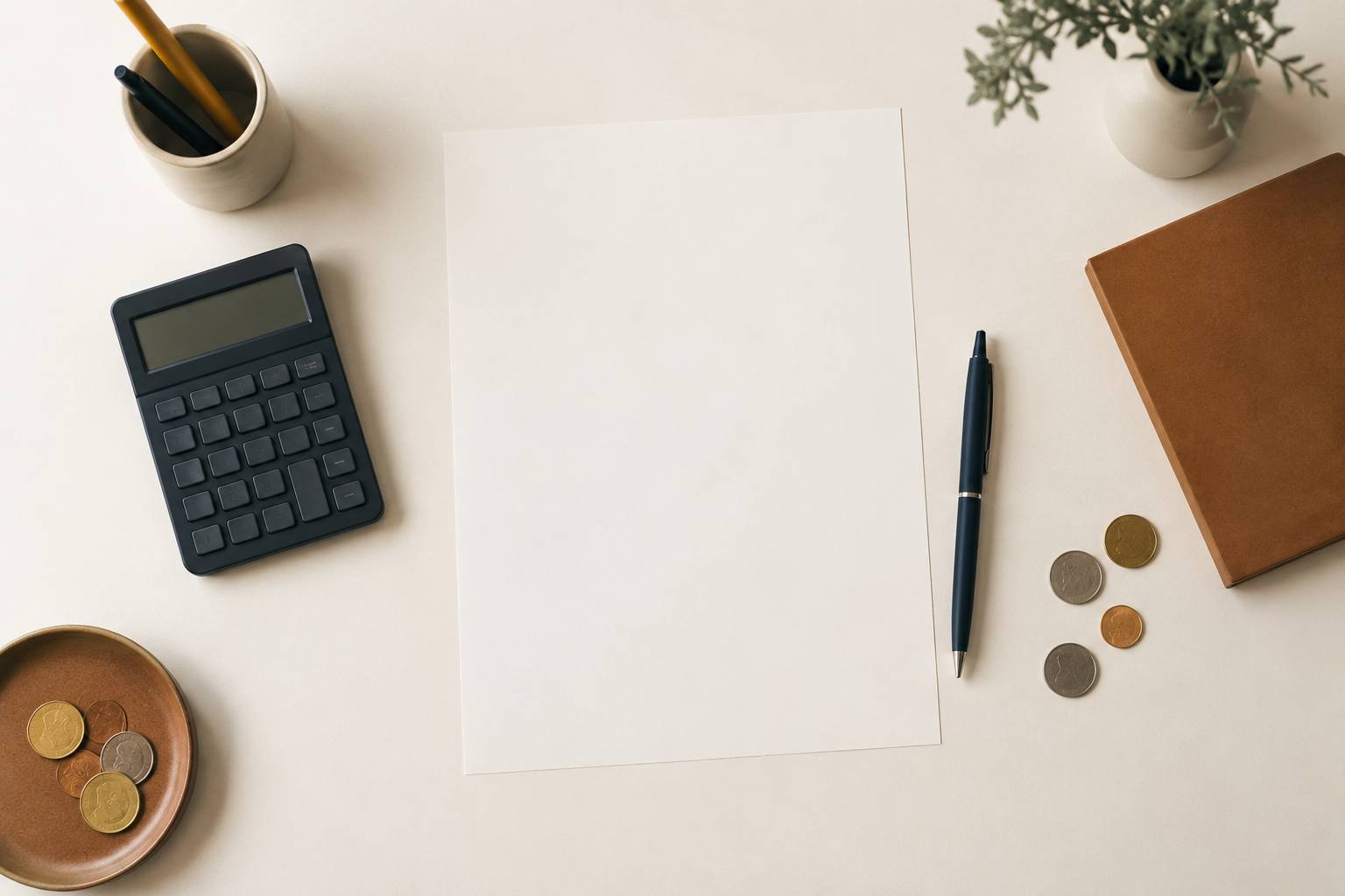 Facture vierge et calculatrice sur un plan de travail